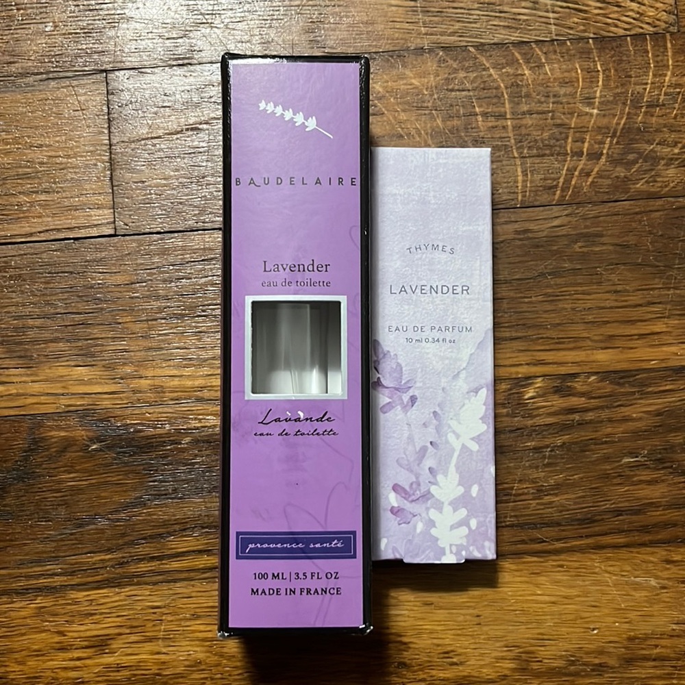 Thymes and Baudelaire lavender eau de toilette and parfum spray sample pack